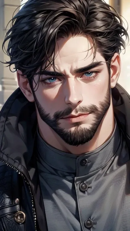 (  best quality,4K,8k,  highres,  masterpiece:1.2),  ultra-detailed  ,(realistic,photorealistic,photo-realistic:1.37),36-year-old man,3 day beard,cute anime ,Portraits,strong,Masculine,  dark hair,sharp jaw,    mesmerizing eyes    ,  perfectly combed hair,...