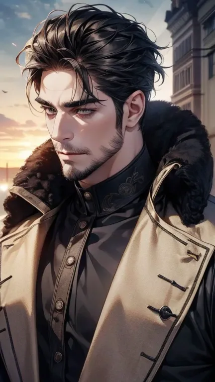 (  best quality,4K,8k,  highres,  masterpiece:1.2),  ultra-detailed  ,(realistic,photorealistic,photo-realistic:1.37),36-year-old man,3 day beard,cute anime ,Portraits,strong,Masculine,  dark hair,sharp jaw,    mesmerizing eyes    ,  perfectly combed hair,...