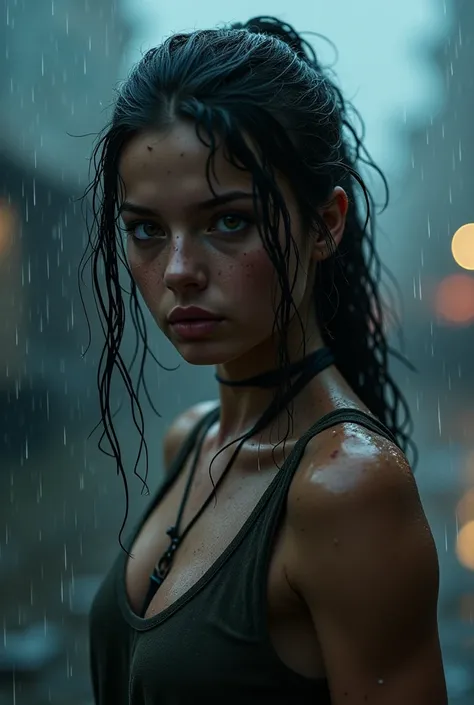 realist:1.3,(  photorealistic, 8k, RAW photos,  high quality ,  Artwork, epic light.  Close Up ,   centered image  ), (foreground),((1 beautiful ,  confident girl,  well-formed muscles , post-apocalyptic, Warrior,  perfectly detailed face and body, (foregr...