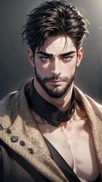 (  best quality,4K,8k,  highres,  masterpiece:1.2),  ultra-detailed  ,(realistic,photorealistic,photo-realistic:1.37),36-year-old man,3 day beard,cute anime ,Portraits,strong,Masculine,  dark hair,sharp jaw,    mesmerizing eyes    ,  perfectly combed hair,...