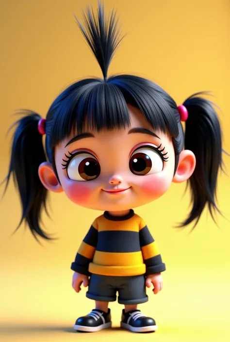 a cartoon character with a mohawk and a striped shirt, sarah andersen, yoshitomo nara, dreamworks animated bjork, vanellope von schweetz, maya, black hair and large eyes, pixie, despicable, official art, inspired by Nara Yoshitomo, anna, yan, with black pi...