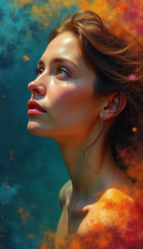 A Woman Remembering. colorful and realistic image 