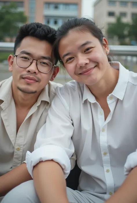 Create a photo with beach scenery , with this couple and a silver Honda Civic 2024 car. 