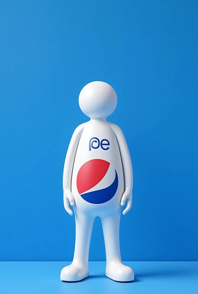 Pepsi man is white and blue without a mouth or eyes,And that on its left side you write LTP in black letters 