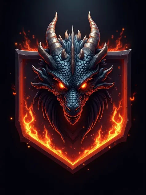 Logo de dragon shadow rise, For play and a community, logo representing a clan , Fire all around and imposing with aura