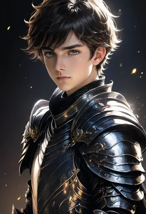 fantasy, young man, is wearing armor, Black background, looking at viewer, short hair