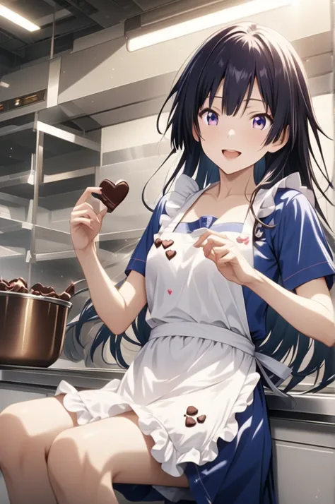  Masterpiece,  最 high quality,    high quality,   high resolution,     so aesthetic ,   high resolution,   More details,   perfect detail ,  Senjogahara Hitagi ,  、 making Valentine's Day chocolate in a kitchen car、 chocolate pouring into a heart-shaped mo...