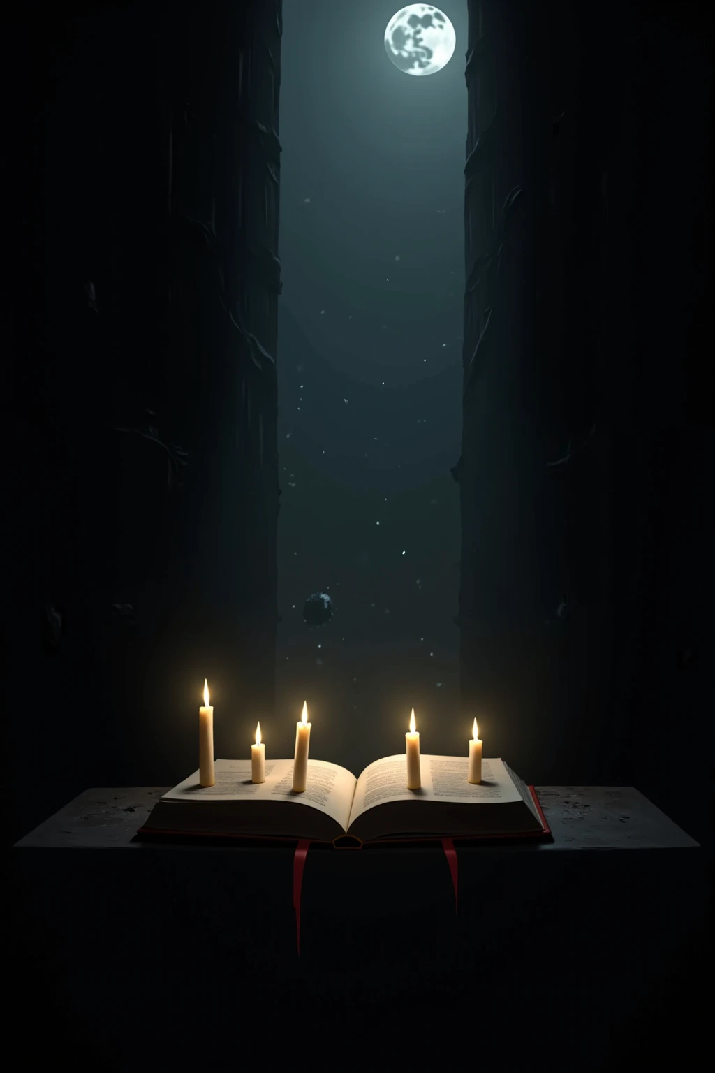 at the end of a dark corridor lies the forbidden wing of the library. the space is dark with cobwebs and dust covering the books and shelves. amidst the darkness, a cursed tome lays open on a desk with a candle flickering at each of it's four corners. the ...