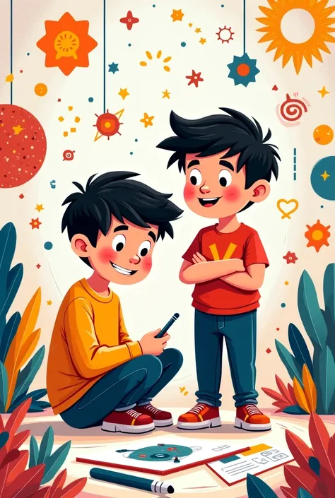 Two brothers with graphic design cartoon