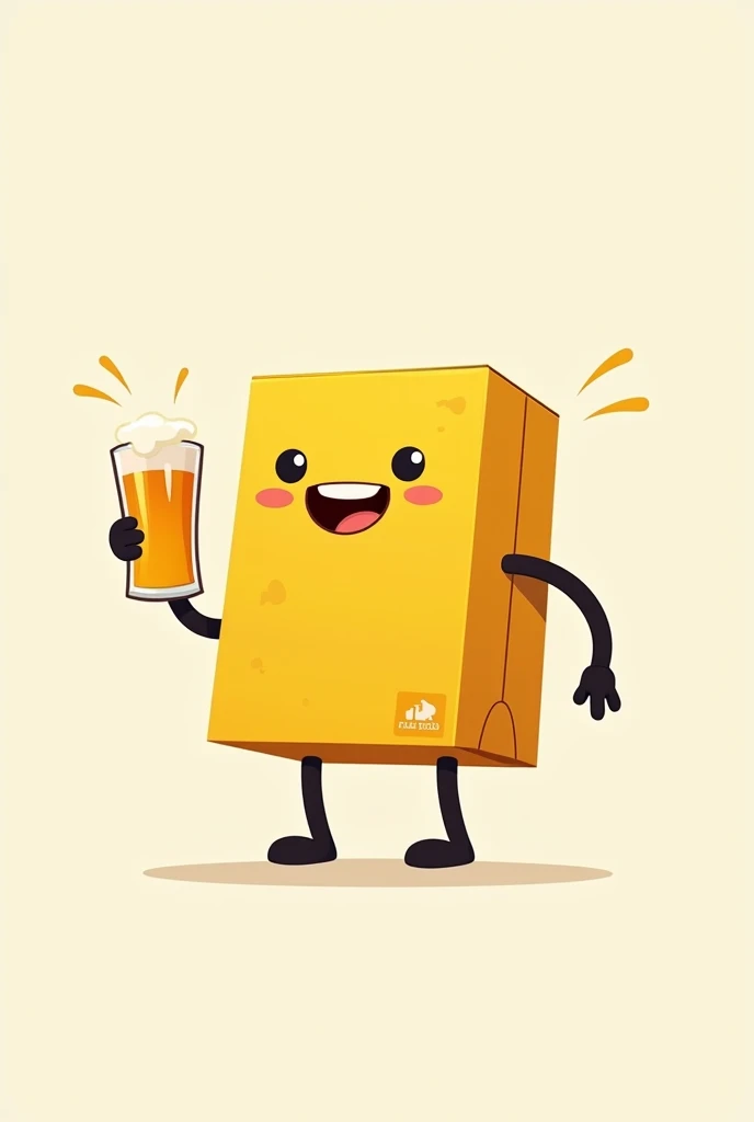 Yellow package smiling and holding a beer glass in hand, Cartoom Style