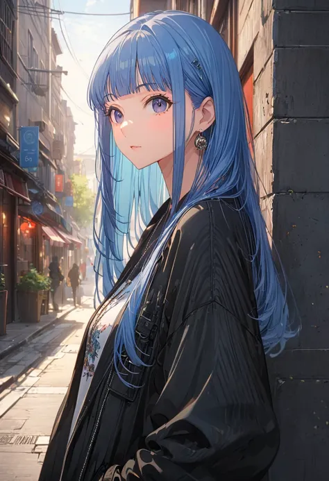 1.5, best quality, high quality, High definition, High quality texture, high detail, beautiful detailed, finely detailed, extremely detailed cg, detailed texture, ((ANIME)), 1girl, woman, female, ((confident)), blue hair, straight hair, curtain bangs, tren...