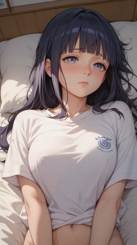 Hinata Hyuuga, perfect body, shirt, shy, seducive,  bedroom