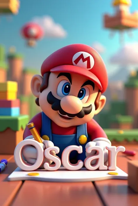 Super Mario who writes the name Oscar 3D 