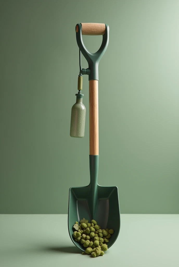  Shovel for collecting pet faeces with a compartment in the shovel to store faeces , The compartment opens with a gate ,  it also has an atomizer that is operated from the handle with a button and throws water from the shovel,  it also has a lever to autom...