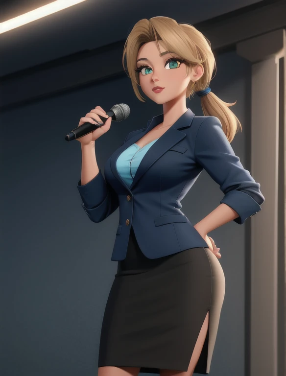 (best quality:1.3), (4K quality),masterpiece, best quality, high res, detailed, (Detailed face:1.2), (Detailed eyes:1.2), (Hourglass figure:1.2), 1girl, solo, 36-years-old, tan olive skin, short blonde hair, pony tail style, green eyes, eyeshadow, mascara,...