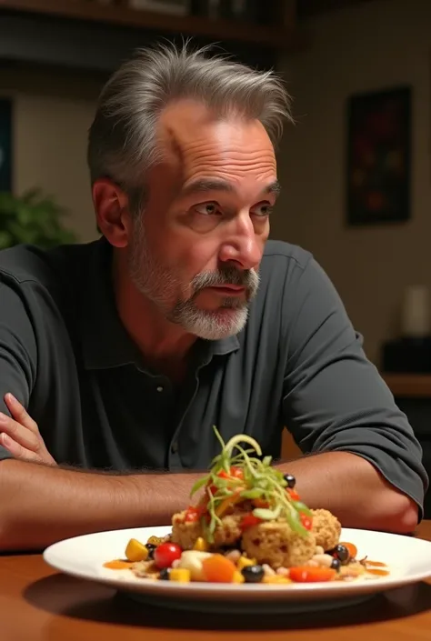 A man looking at a food