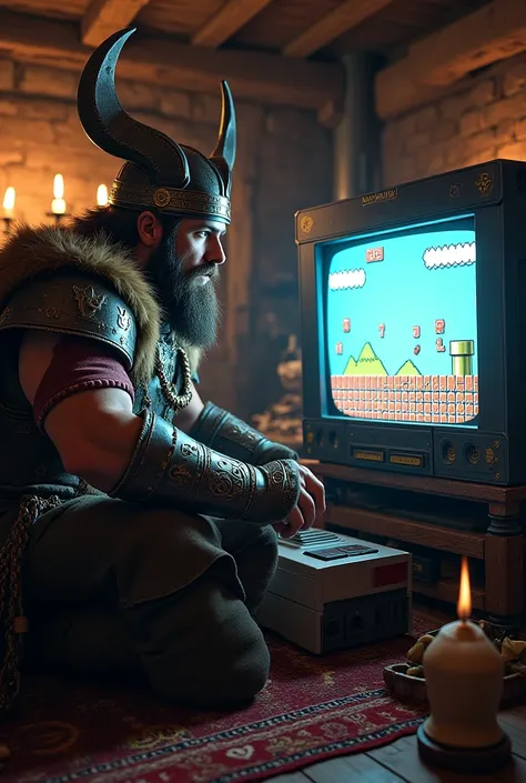 Viking playing Nintendo, Mario Bros