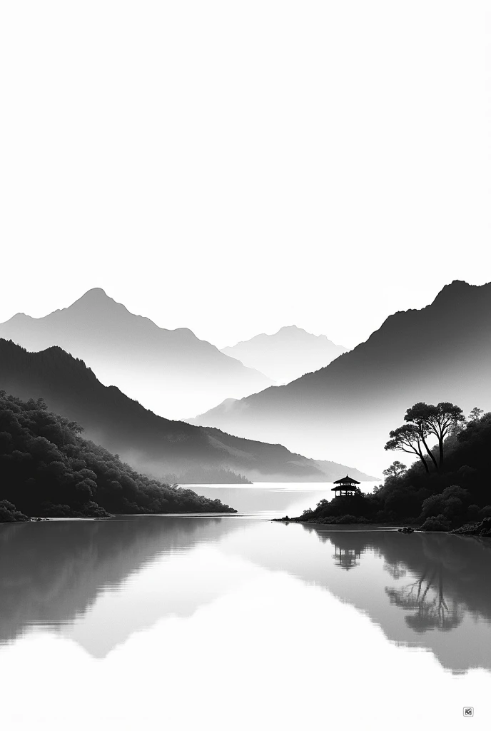 Japanese landscape black and white