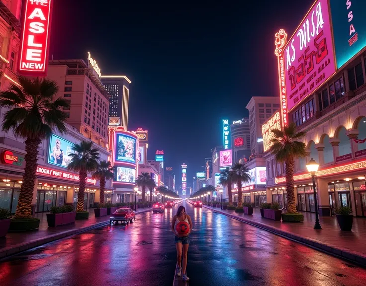 (long range:1.3), (Las Vegas strip scenery:1.5), (Las Vegas strip at night:1.5), street level,  intricate background, highly detailed background, ((very detailed)), (volumetric lighting:1.2), dark theme blank background, vivid colors, Sony Alpha 7 IV camer...