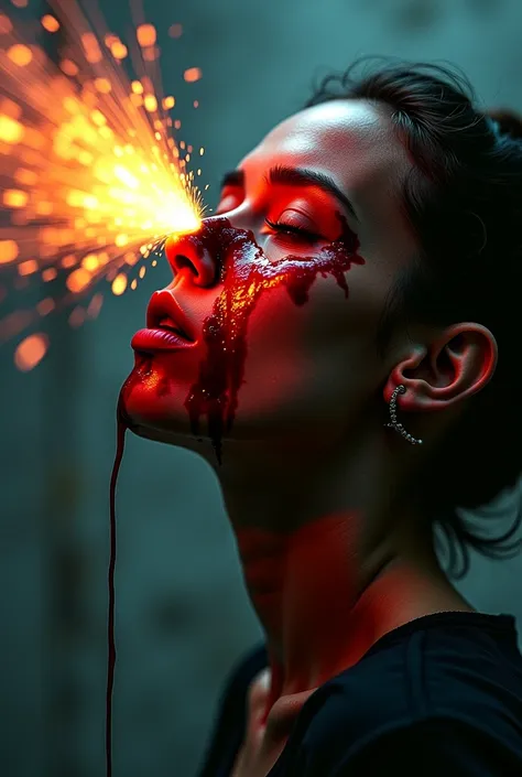 (masterpiece), (4k), (fujiflm), (canoncamera), (16k), Visually captivating artwork, with skillful use of color, composition, and light. Innovative artwork, showcasing unique and imaginative concepts. (bullet shot through the head and bleed), (gore) (accele...