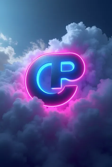 A gaming logo with a C P. Clouds and neon lights 