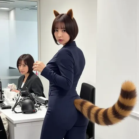 ((   top quality , 8k)), ((   with ugly hair on Juliet's sleeve )), ((   Photorealistic)), ( Masterpiece),   perfect face , ((   woman with raccoon dog ears   )), ((  That woman has a tail   )), (Her tail is big   ), ( That beautiful woman is surprised  ),...