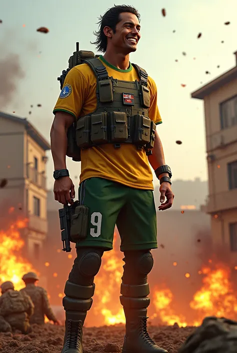 Ronaldinho Gaúcho as operator of the Call of Duty game showing his teeth