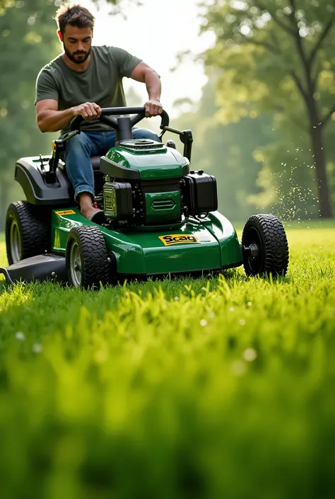 Lawn mowing scag mower green thick grass
