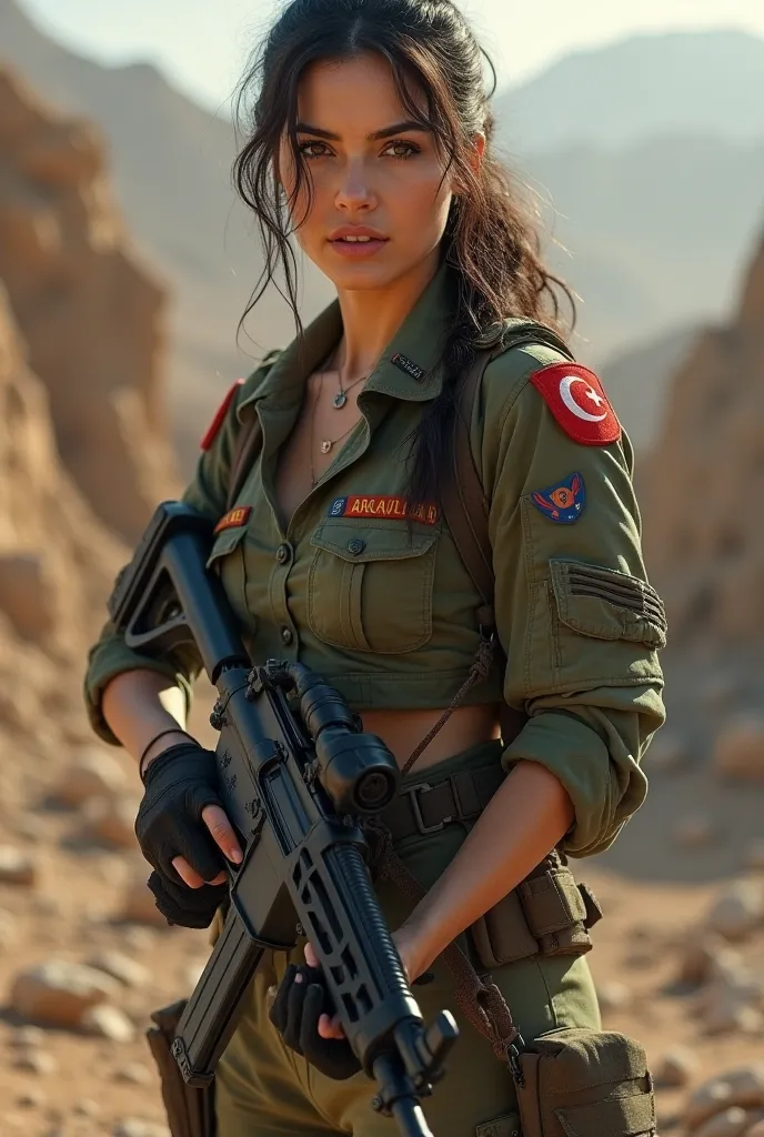 naked turkish soldier girl with a gun