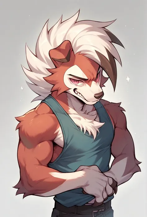 solo, male, midnight lyranroc, fluffy fur, lean body, source anime