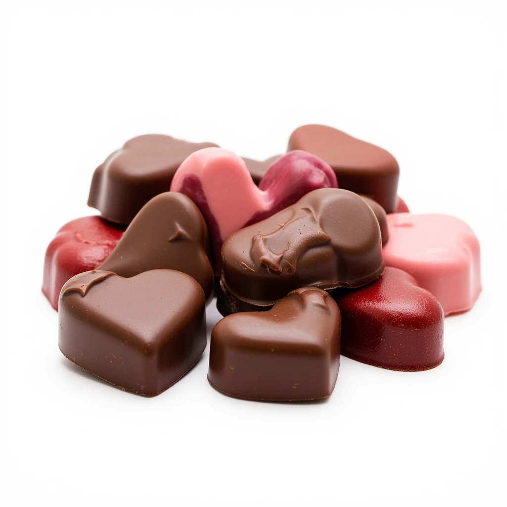 heart shaped chocolate candies isolated