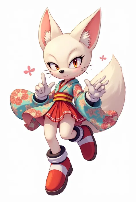 sonic artstyle, fox girl, japanese clothes, character sheet white fox