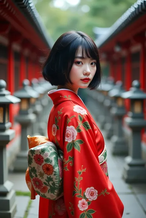 Best quality, 8k, 32k, Masterpiece, UHD:1.2, a beautiful Japanese woman with short black hair, honey-colored eyes, small ears, a small nose, soft lips with a natural curve, and a well-defined chin. Her face is highly symmetrical with harmonious proportions...