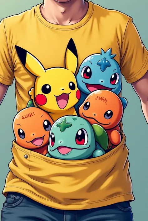 PNG image of T-shirt pocket with different Pokemons
