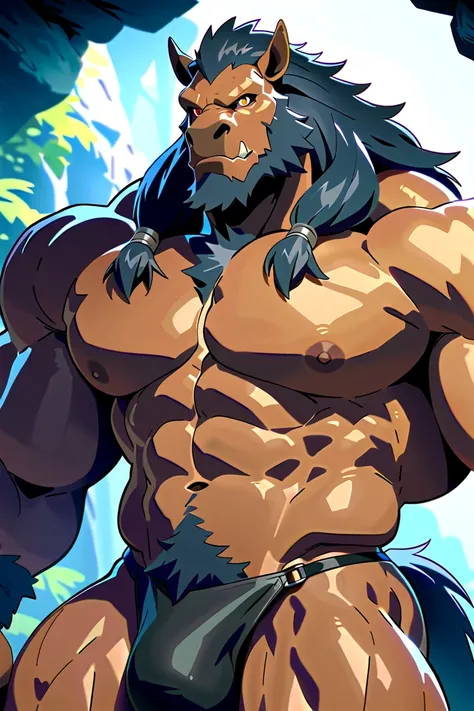 (nsfw), explicit, cel anime, 1man, Middle-aged dark braun horse beastman, one dark braun horse's tail, (White background), huge bulging black thong, Muscular, fulffy body, furry, very buff, ((correct eyes)), ((perfect anatomy)), ((masterpiece)), ((best qua...