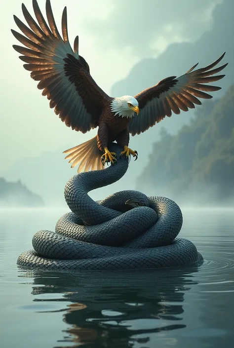 snake with eagle on water 