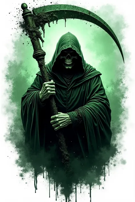 Create a logo signature of, estilo pro-wrestling, sickle, using the words THE GRIM REAPER, green and black color scheme,  transparent background