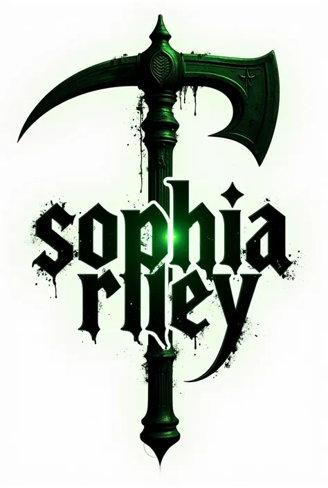 Create a logo signature of, estilo pro-wrestling, sickle, using the letters SOPHIA RILEY, green and black color scheme,  transparent background