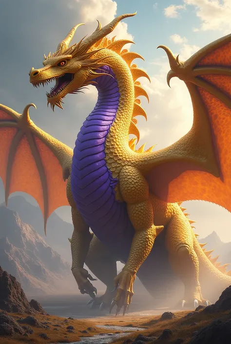 big gold realistic violet dragon