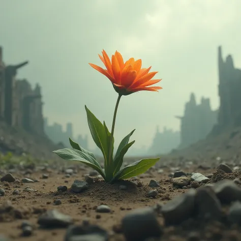 A flower bloom in the middle field at apocalypse