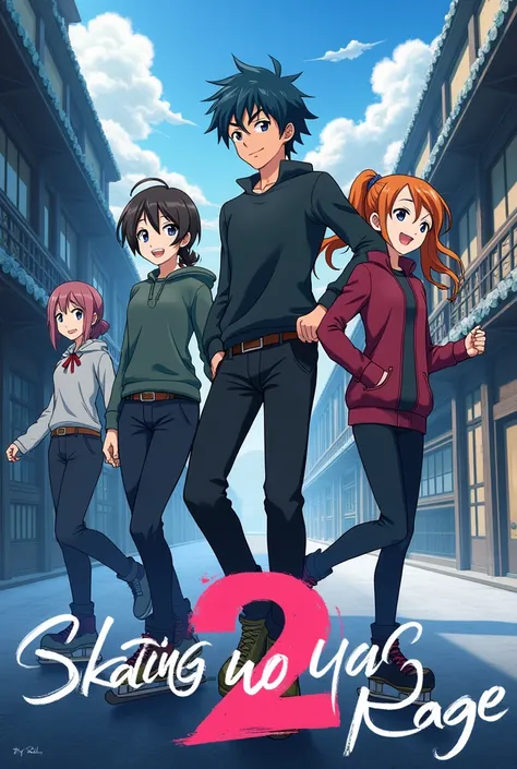 j'aimerais creer une affiche d'anime qui dit
série televisée gratuite skating no kage 2 en lettre Japonais. avec plusieurs personnage charismatique. 
en Arrière -plan.
[date ]
[DVD ]
