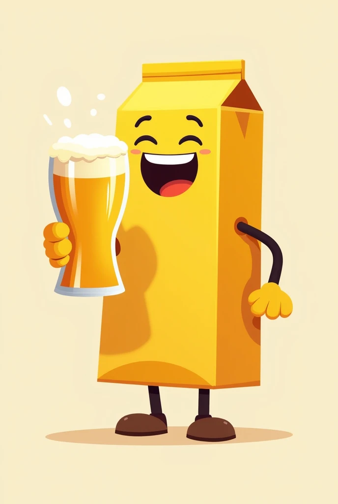 Yellow package smiling and holding a beer glass in hand