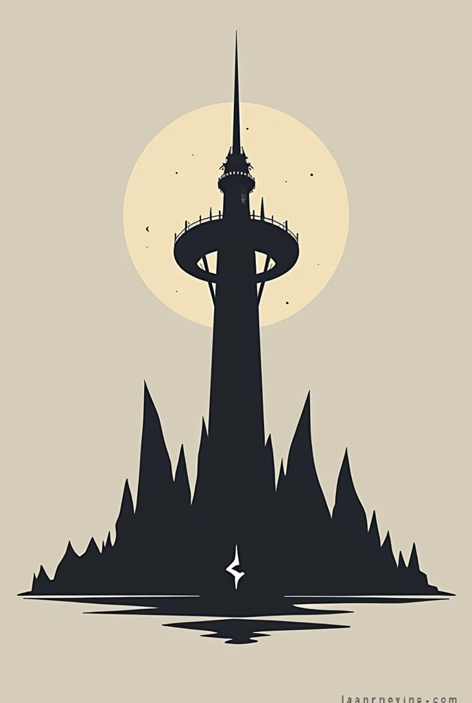 Minimalist logo of baium tower from lineage 2, high contrast, black and white, circular tower