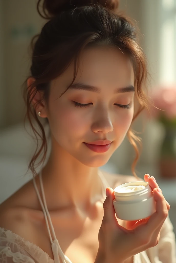 Image of a woman applying cream on her face