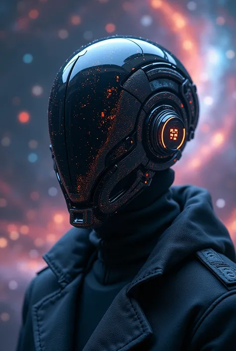 Image of a futuristic mask that says INFINITY SPACE around 