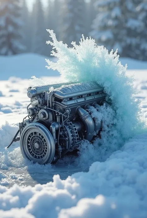 engine of a car shrouded in ice