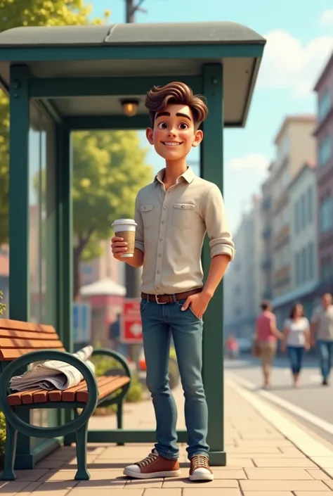 PICTURE OF A CUTE MAN STANDING AT A BUS STOP 