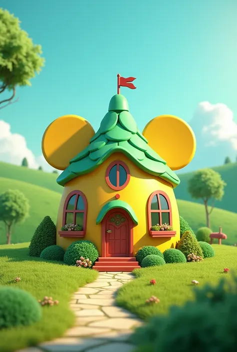 Draw a mickey mouse house green color