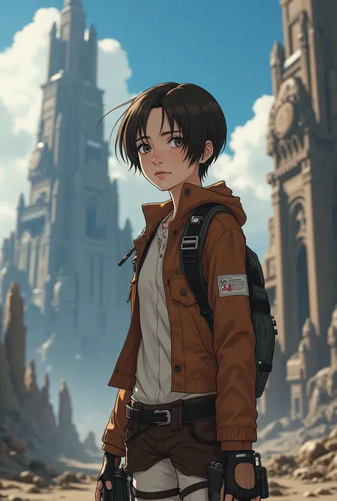  15-year-old teenager ,  tall and thin of 1 ,84 cm tall ,  brown hair ,  brown eyes, pale skin, slender and torn eyes ,  moderately thick lips .  Attack on Titan style Map 