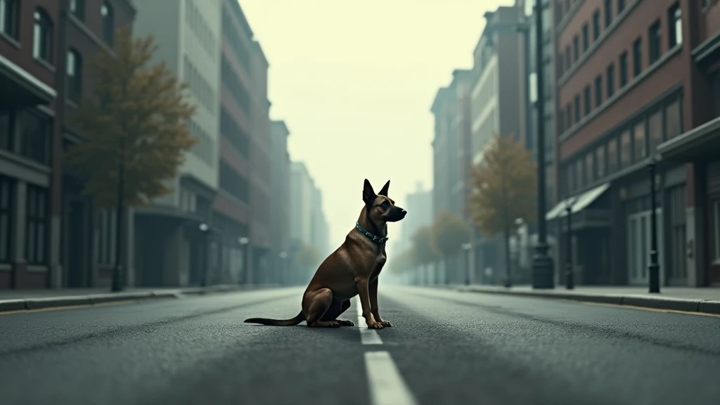 Let a dog sit alone on the road